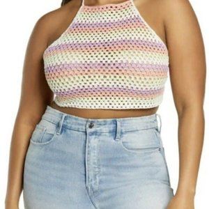 NWT BP by Nordstrom Crochet Cottage Stripe Crop Halter Top Size Large